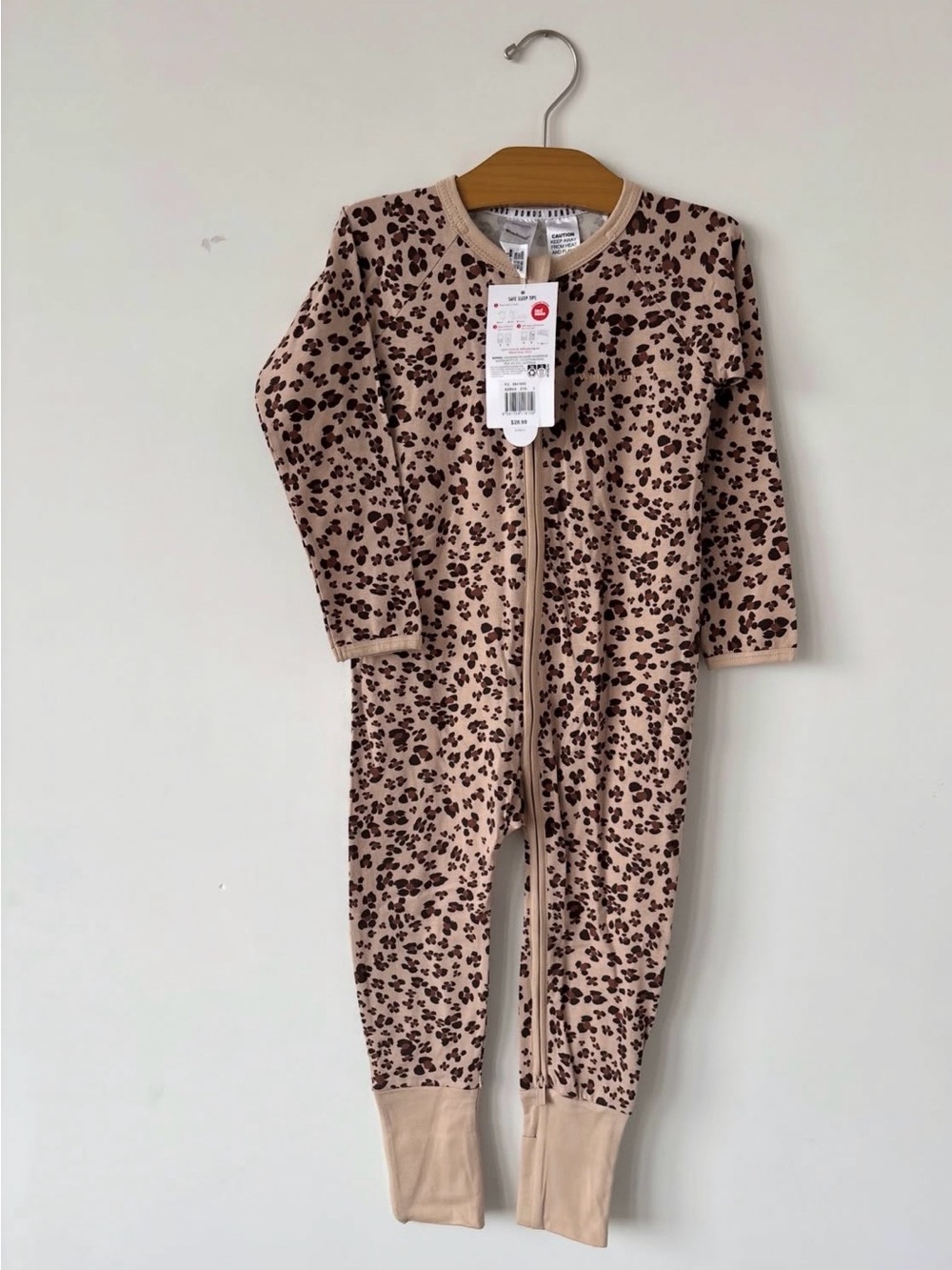 Bonds Beige and Brown Leopard-Print Footed Onesie